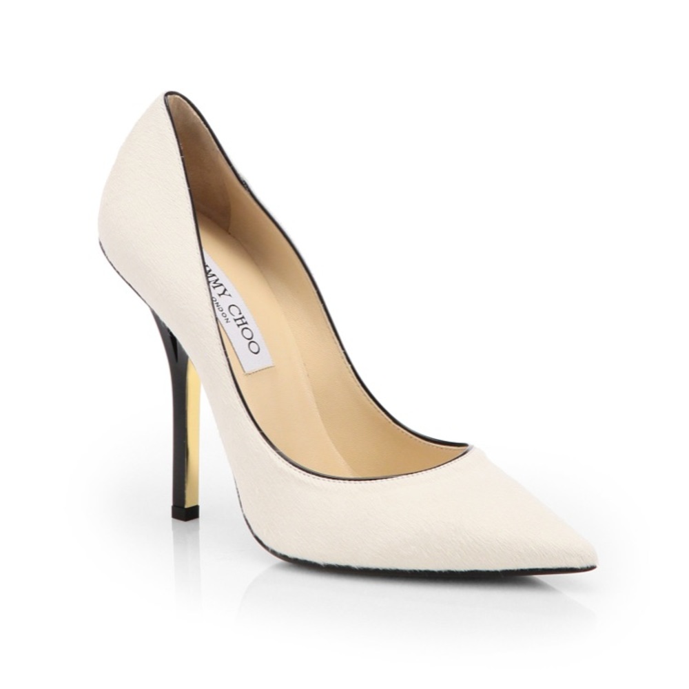 Brand New Jimmy Choo White Lilt Calf Hair Pump 37